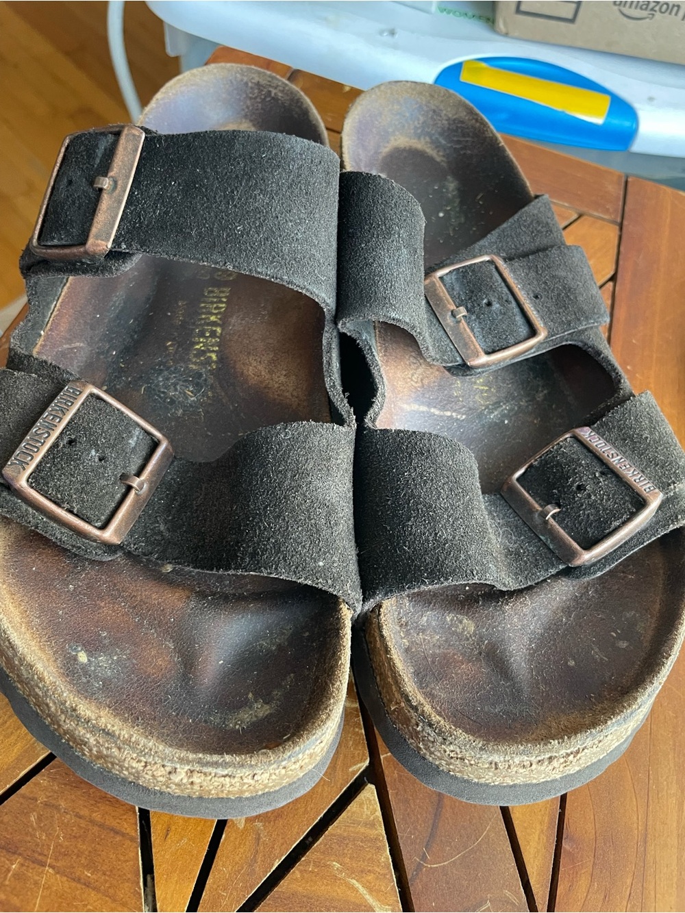 Birkenstock Arizona 2 buckle sandals in black suede size 39 (8)W (6)M